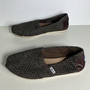 Toms Wool-Like Herringbone Brown Knit Espadrille Shoes Flats Women's Size 6.5